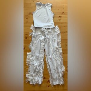 Women’s White Pants with Fringe and White Sleeveless Top Size XL